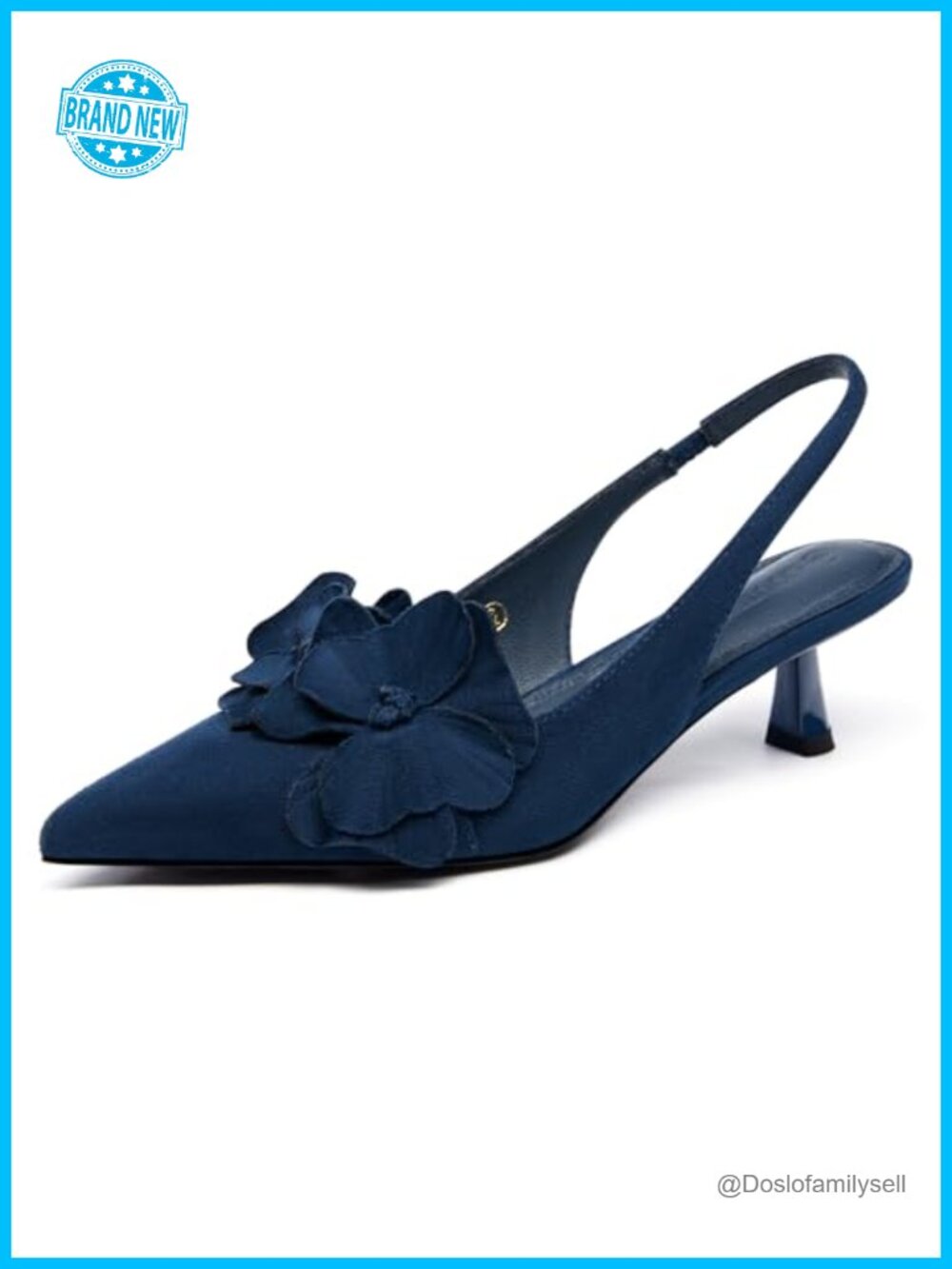 Womens Slingback Kitten Heels Floral Closed Pointed Toe Pump Dress Sandals